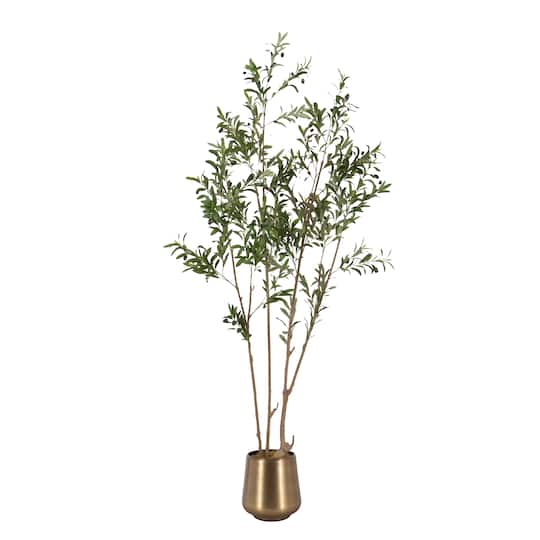 Kate and Laurel 7ft. Green Oliveira Faux Olive Tree in Gold Planter